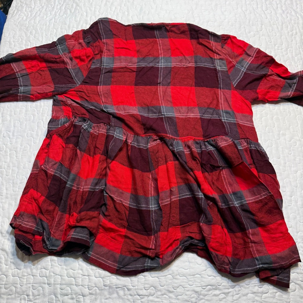 Lane Bryant Women 18/20 Tunic Top Red Plaid Babydoll BOHO COTTAGECORE LUMBERJACK - Picture 7 of 8